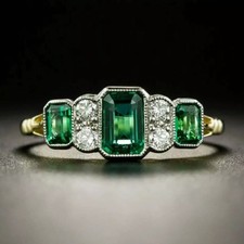 2.60 Ct Emerald Cut Diamond Art Deco Vintage Ring 14K Yellow Gold Finish Size P