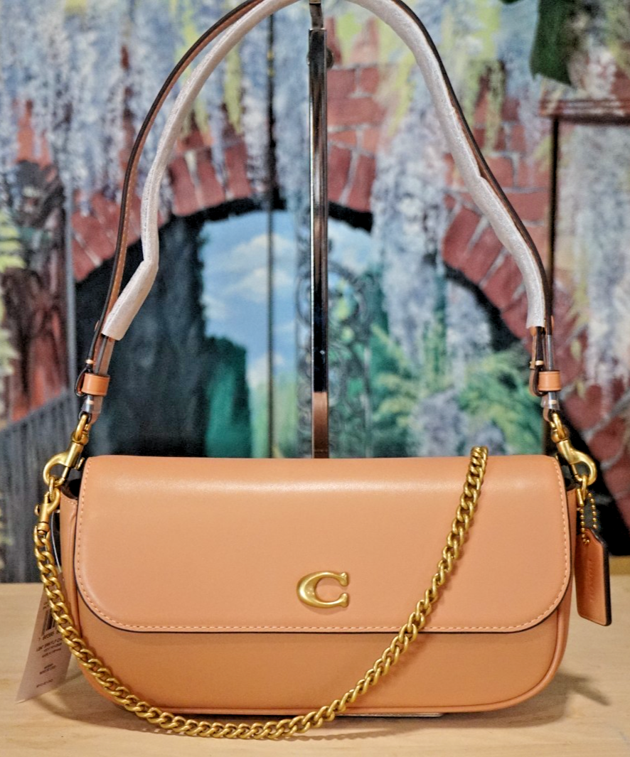 Coach CAN90 Brook Flap Chain Bag Leather Crossbody in Peach ** for