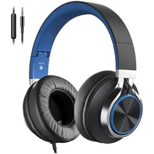 Stylish Black Blue Over-Ear Headphones for Travel Study Work