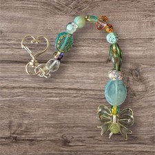 Handmade Beaded Bow Key Chain/purse chain Multicolor Glass Metal Artisan Style