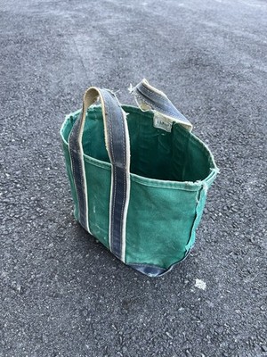 Vintage 80's LL Bean Boat & Tote Bag Green & Navy Blue Small