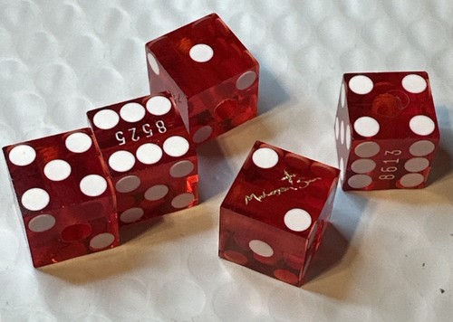 Set 5 Mohegan Sun Casino Würfel mit Abbruch - Rubinrot mit Goldschrift Sammlerstück - Bild 6 von 7