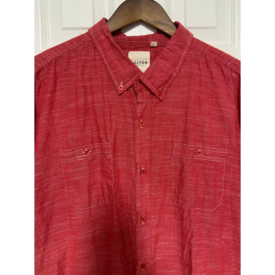 Holton 帆布布纽扣衬衫男式 XXL 红色短袖休闲 — 第 4/4 张图片