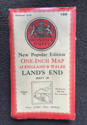 Vintage Map Land s End & Isles of Scilly Cloth Map c1946   OS Sheet 189