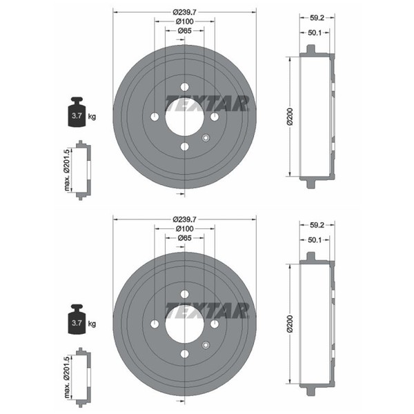 2X Textar 200Mm Bremstrommeln Hinten Passend FÜR Seat Arosa Cordoba Ibiza MII-image