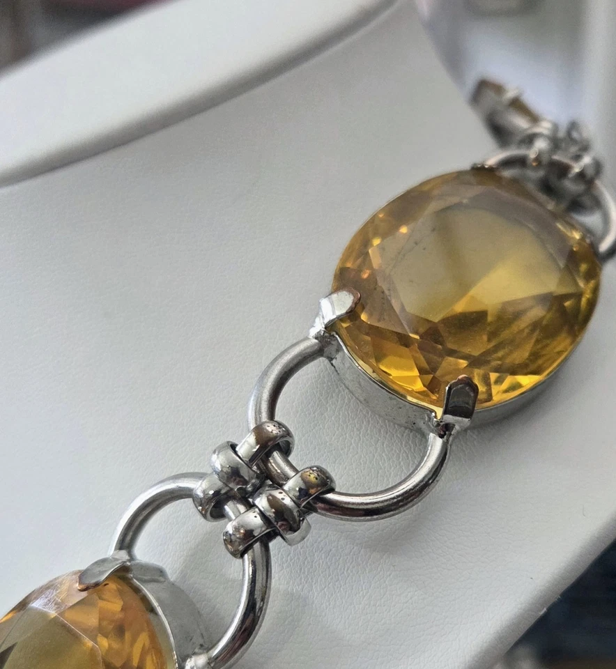 Vintage RJ Graziano Faceted Citrine Crystal Silver Choker Statement Necklace - Image 4 of 4
