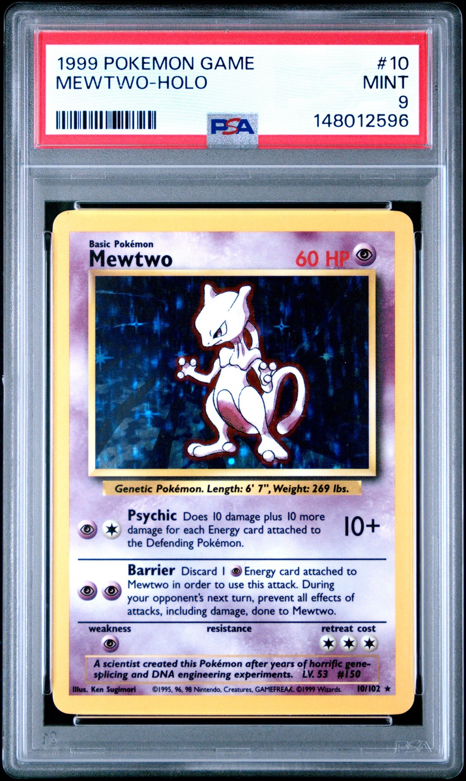 1999 POKEMON BASE SET UNLIMITED #10 MEWTWO-HOLO PSA 9