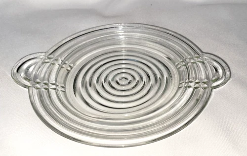 Vintage Anchor Hocking Manhattan Pattern Plate Round Handles 1938-1943 ART DECO