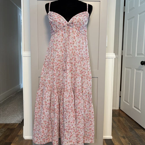 PALM ANGELS Abito La Vie Rebecca Taylor XS rosa floreale midi boho prendisole cinturino smocked