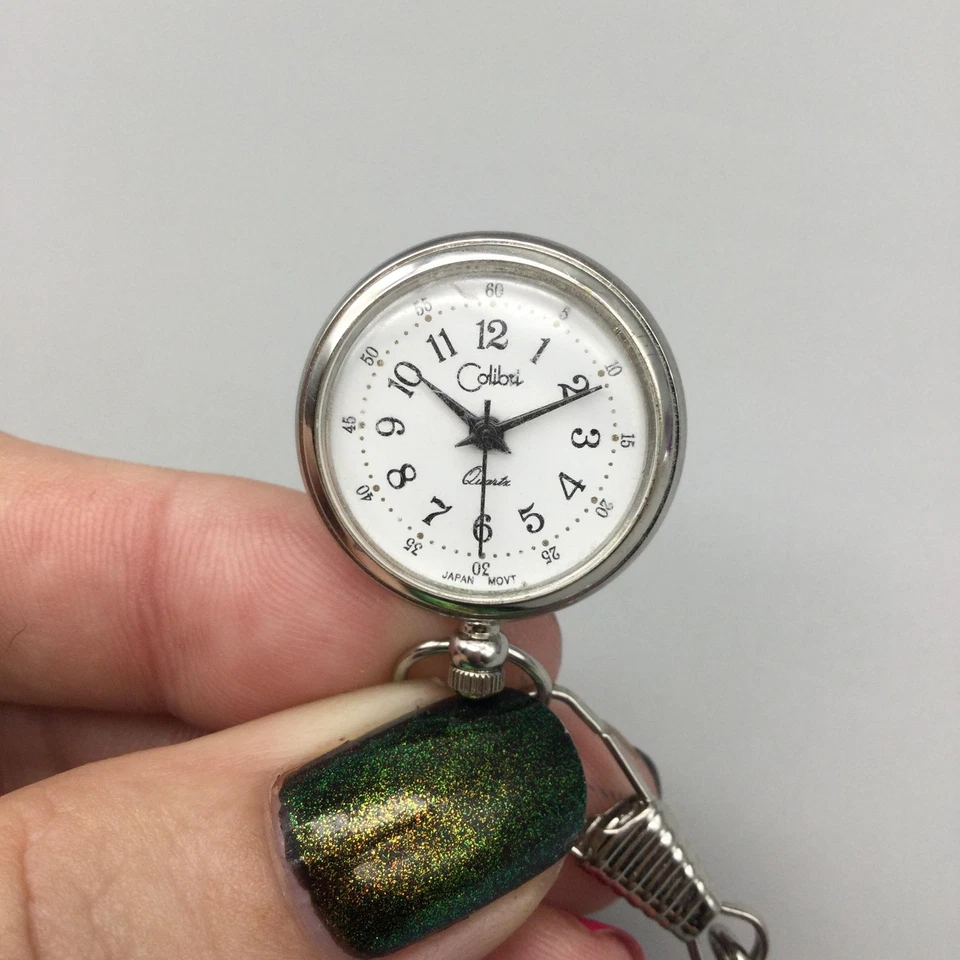Reloj Enfermera Colibri 23mm Clip-On Cadena Tono Plata Batería Nueva Foto 3 de 4