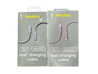 HEYDAY Fast Charging Cable 3ft USB-C to USB-C Cable Beige & Silver (2-pack Bundl