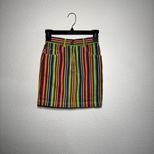 The Place Mini Skirt Girls M 7/8 Multicolor Rainbow Striped Denim Back Slit