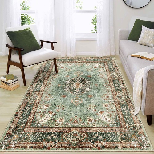 Green Rug 4'x6.5',Washable Area Rugs for Bedroom Living Room Kitchen Entryway... - Foto 2 di 6