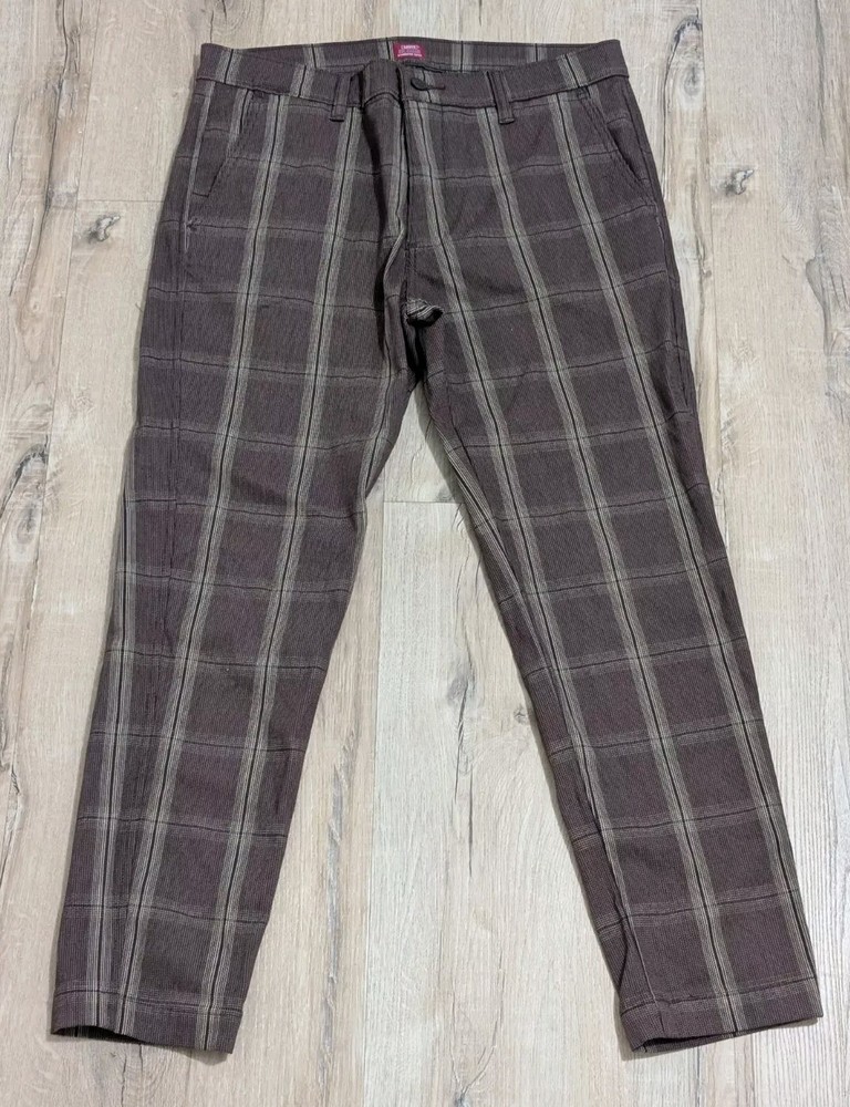 Levi's XX Chino Standard Taper Fit Men's Brown Stretch Plaid Pants Size 33x30