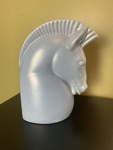 Vintage Haeger Pottery Trojan Horse Blue Planter EUC Head Blue Sitting Vase USA