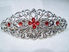 Silver filigree hair clip barrette with swarovski crystals bridal hair clip