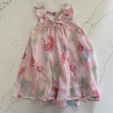 Blueberi Boulevard Girls Dress 24 Months Pink Dressy Floral Sheer Overlay