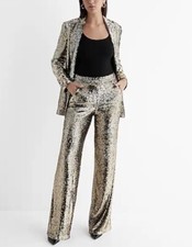 Express High Waisted Gold Sequin Wide Leg Pants Size: XS