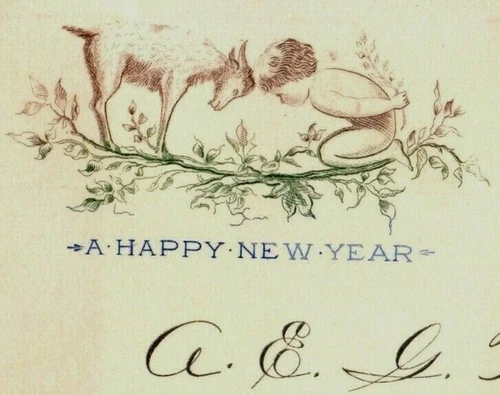 1870's New Year's Card Goat & Adorable Cherub P159
