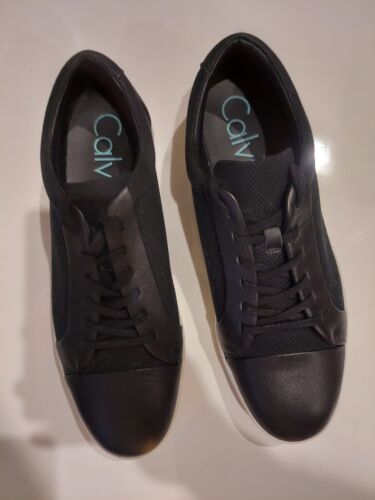Calvin Klein Mens Igor Sneakers B/W Leather & Canvas Trademark Sole 13  - Afbeelding 1 van 11