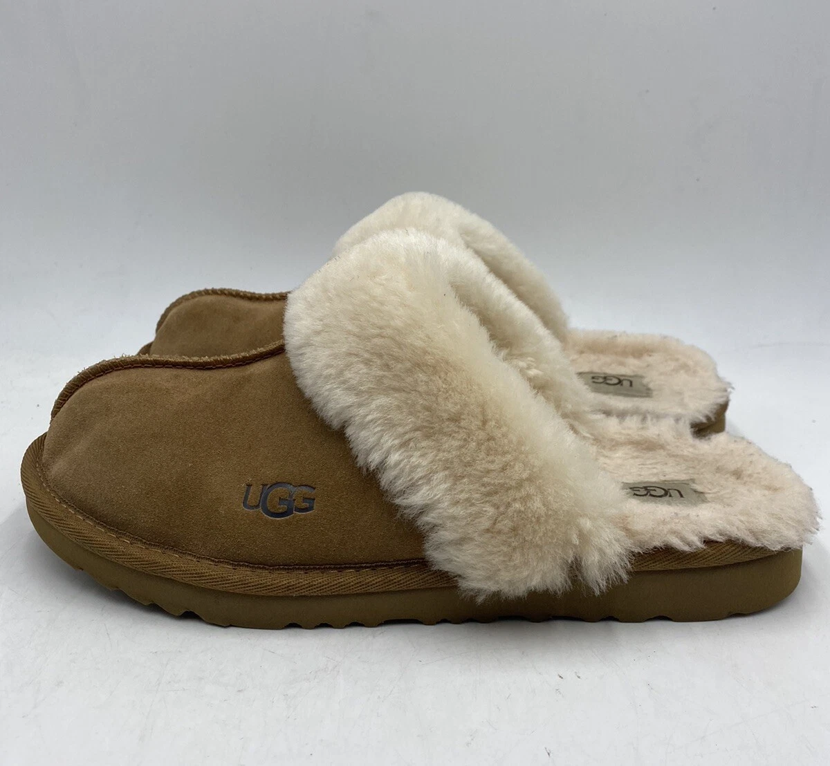 Sandali ciabatte da donna UGG Disquette in pelle di shearling castagno taglia US 6