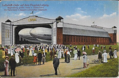 Luftschiff-Halle auf dem Flugplatz Leipzig Airships Hangar Vintage Postcard used