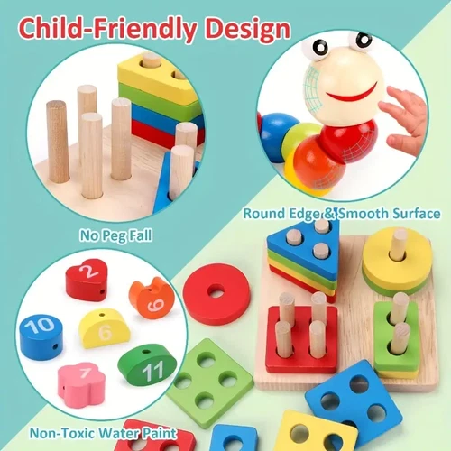 9 in 1 Wooden Toys Rattle Bell Drum Column Set Musical Instruments Sensory Music - Picture 6 of 11
