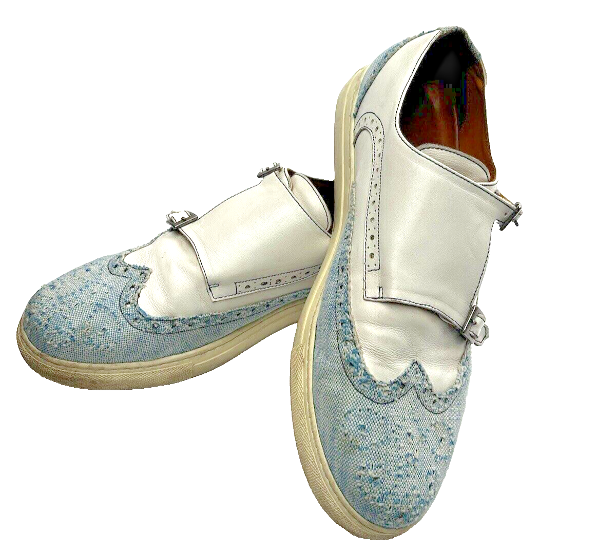 SAOLA UNDANDY Scarpe Monk Strap alare Uomo 46 12 Pelle Blu Bianco Sic 'em Orsi