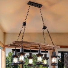 Six-Head Rustic Wood Chandelier Pendant Light