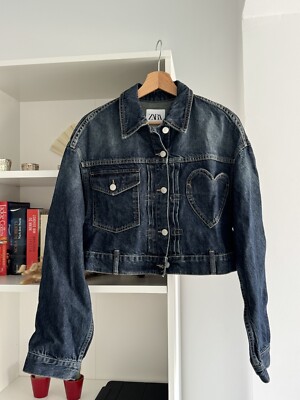 ZARA WOMAN TRF JEANSJACKE MIT HERZ GR XS MARINEBLAU 8197/003