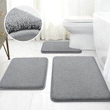Upgraded Bathroom Rugs Set 3 Piece, Extra 17"x24" 20"x32" U Shape 20"x24" Grey