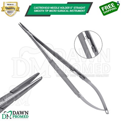 Castroviejo Needle Holder 5'' Straight Smooth Tip Micro Surgical Instrument