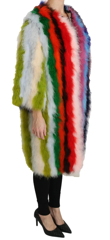 DOLCE & GABBANA Coat Multicolor Turkey Feather Cape Fur IT44 / US10/ L RRP $9400 - Image 3 of 4