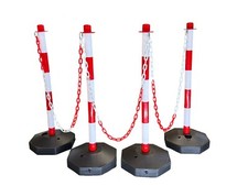 4 pcs Safety Barrier Security Stanchions with 32ft Chain Plastic Post Base Kit