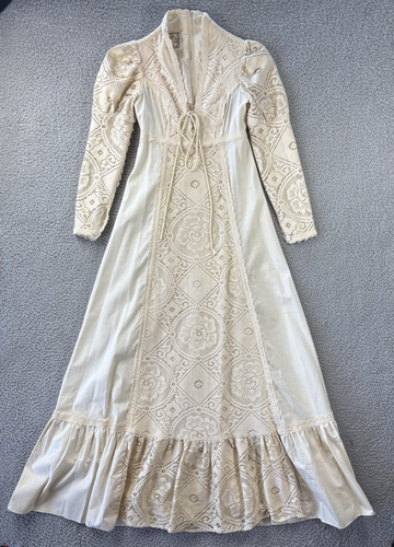 Vintage Gunne Sax Dress Size 7 Crochet Lace Corset Prairie Cottagecore ...