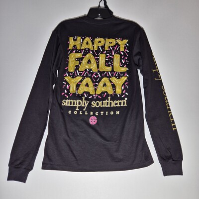 Simply Southern Women's Happy Fall Yaay Black Long Sleeve T