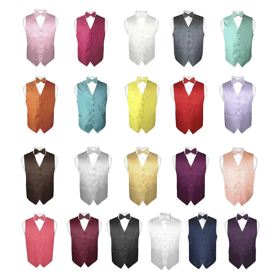 Chaleco de vestir para hombre conjunto de pañuelos con pajarita diseño PAISLEY para traje esmoquin pajarita pañuelo Foto 2 de 2