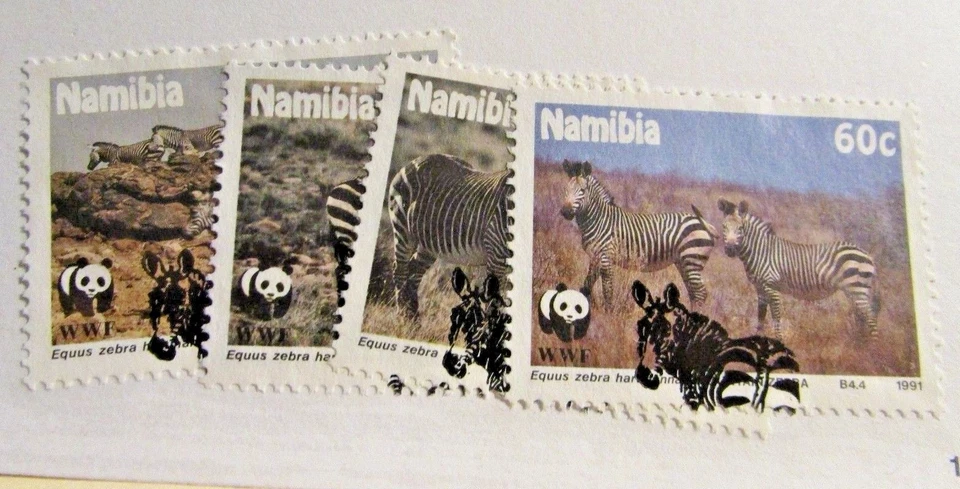 Namibia Sc #694-97 1991 cebra con sello postal de promoción WWF. CV$7 Foto 2 de 2