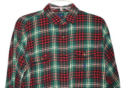 Vintage 80s Polo Ralph Lauren Flannel Green Red Plaid Mens Work