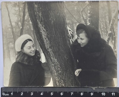 Two Pretty Cute Young Women Charming Attractive Ladies Nice Girls Old Photo