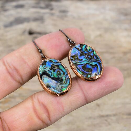 Abalone Shell Copper Gift For Friend Electroformed Drop/Dangle Earrings 1.77" - Afbeelding 1 van 6