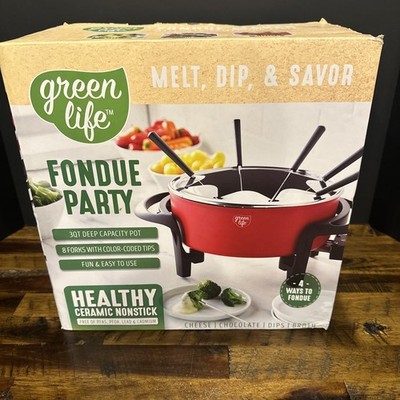 New Green Life Fondue Pot Set In Pink Great For Gift Or Kitchen Ideas.