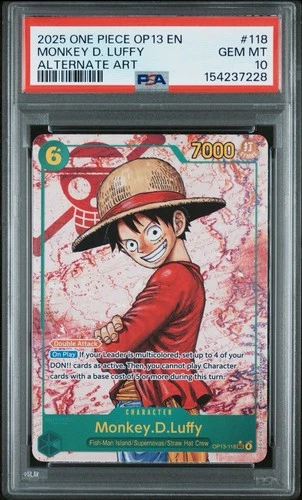 2025 ONE PIECE MONKEY D. LUFFY OP13-118 SEC ALT ART PSA 10 💎 ENGLISH CARD
