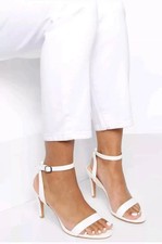 BOOHOO Low Barely There Heels White Slingback Strapped Mid-Heeled NEW UK8