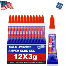 12 Super Glue Gel,Strong Adhesive for Plastic,Metal,Ceramic,Leather,Wood