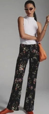 Pilcro Anthro Demilune Bootcut Mid Rise Flare Bootcut Pants Black Floral 30