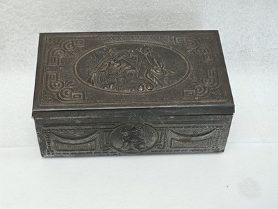 Vintage Schmuckschatulle aus geprägtem Metall Holz innen - dekorative Schmuckschatulle