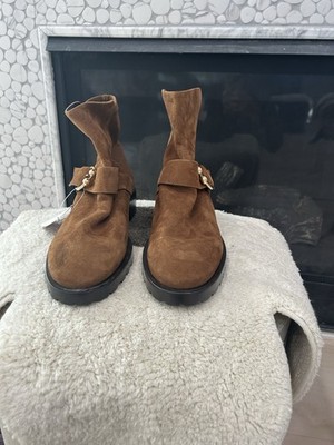 Stuart Weitzman Chestnut Suede Boots with Gold Accent size 8 no box