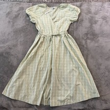 NWT Madewell Plaid Tie Waist Cotton Midi Dress Green MEDIUM Puff Sleeve