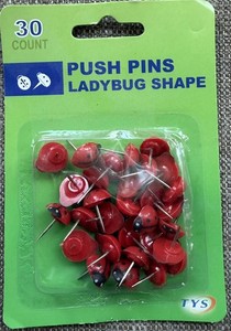 30 Red & Black Plastic Lady Bug Push Pins Tacks Thumbtacks Pack Of 30